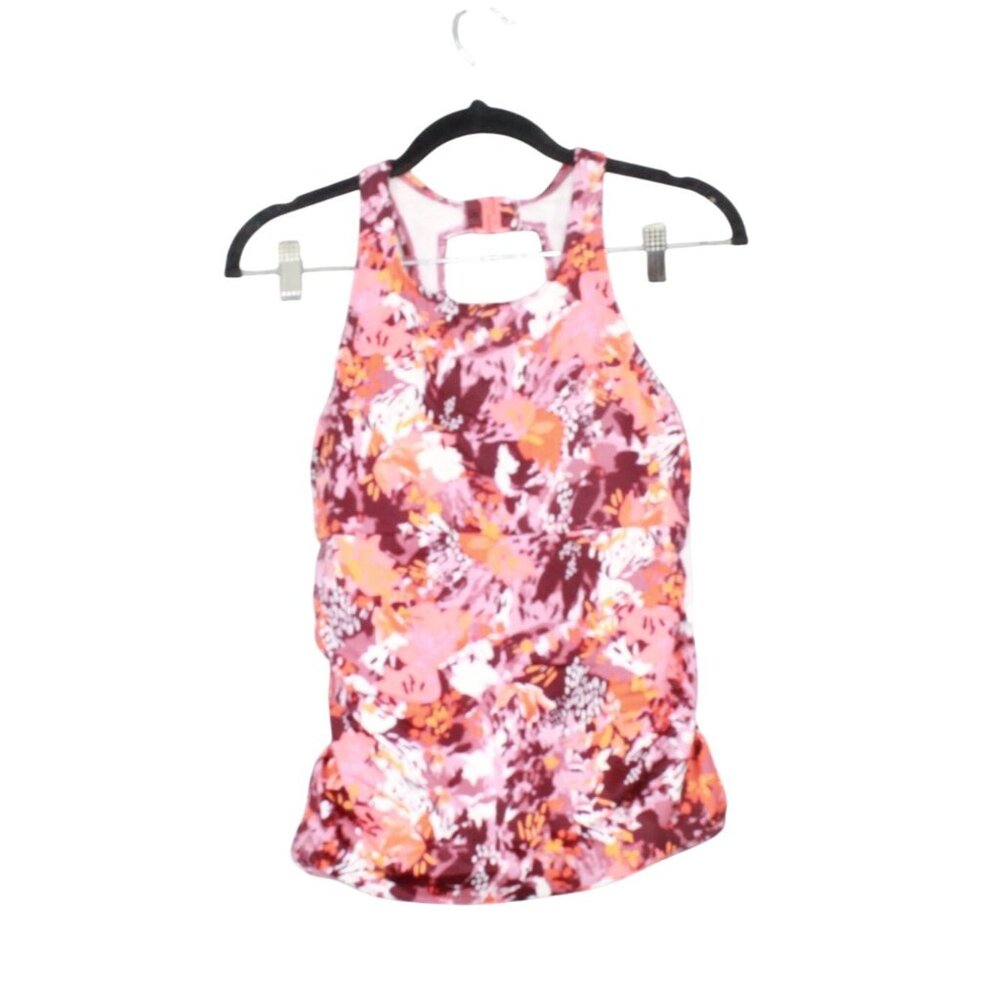 LL Bean BeanSport Swimwear High Neck Tankini Top Print Pink 4 Reg